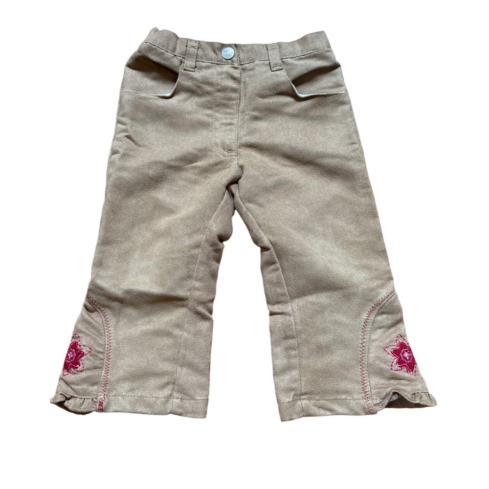 Nannette Faux Suede Pants Girls Tan Excellent Floral Ruffle Hem SIZE‎ 2T